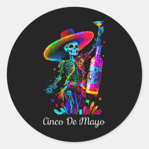 Sticker Rond Squelette de Cinco De Mayo Crâne de Sucre Coloré T