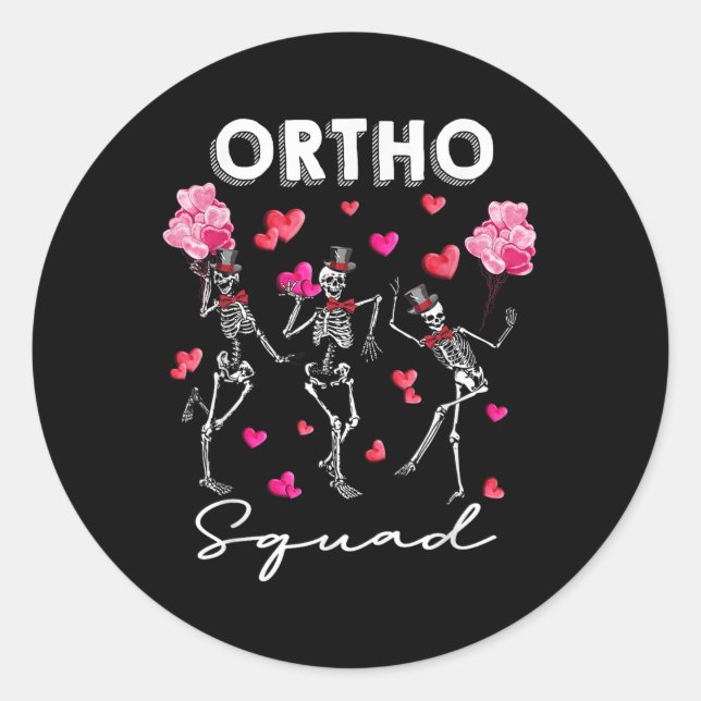 Sticker Rond Squelette de danse Ortho Squad Valentines orthopéd (Devant)