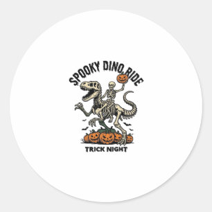 Sticker Rond Squelette de dinosaure Halloween Vintage Trick Rid