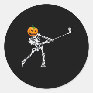 Sticker Rond Squelette de golf Citrouille d'Halloween Golfeur d