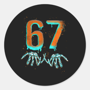 Sticker Rond Squelette de Halloween drôle 67 Meme 