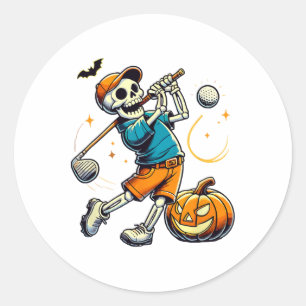 Sticker Rond Squelette de Halloween joueur de golf golfeur Citr