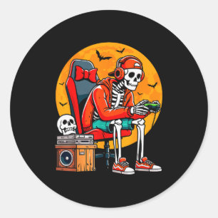 Sticker Rond Squelette de Halloween Joueur Vidéo drôle de jeu H