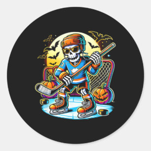 Sticker Rond Squelette de hockey Halloween _1