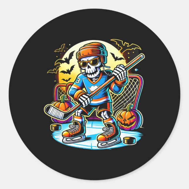 Sticker Rond Squelette de hockey Halloween _1  (Devant)