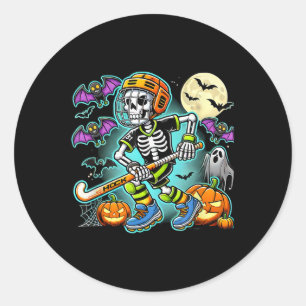 Sticker Rond Squelette de hockey sur gazon Halloween