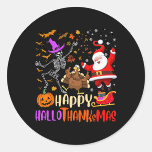 Sticker Rond Squelette de la citrouille de Santa de Hallothanks