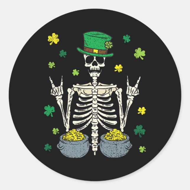 Sticker Rond Squelette de Leprechaun Saint-Patrick Trèfle Clou  (Devant)