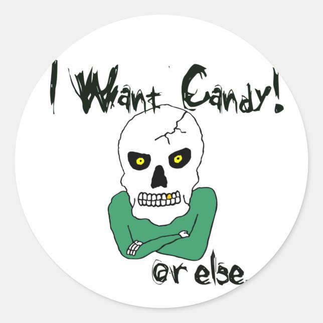 Sticker Rond Squelette de l'Halloween à coller ou à traiter (Devant)