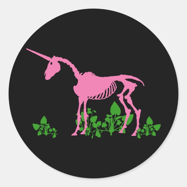 Sticker Rond Squelette de licorne rose (Devant)