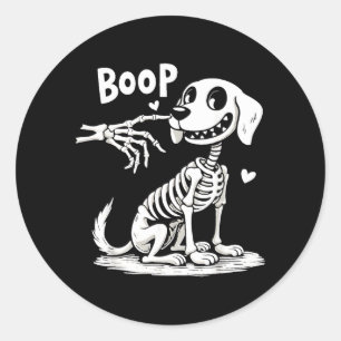 Sticker Rond Squelette de main Boop et chien drôle de chien d'H