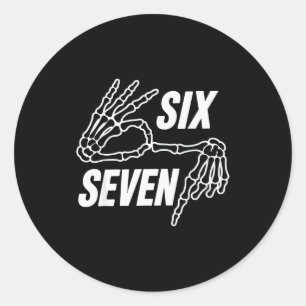 Sticker Rond Squelette de mains de mème Six Seven 6 7 Signe