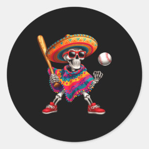 Sticker Rond Squelette de mariachi baseball cinco de mayo mexic