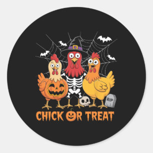Sticker Rond Squelette de poulet Chick Or Treat Farmer Drôle Ha