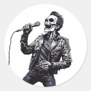 Sticker Rond Squelette de rock et de roll