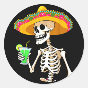 Sticker Rond squelette de sombrero de fiesta mexicaine cinco de