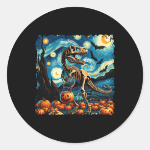 Sticker Rond Squelette de T-Rex Halloween Van Gogh Nuit étoilée
