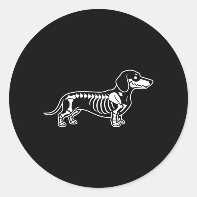 Sticker Rond Squelette de teckel Halloween Chien saucisse (Devant)
