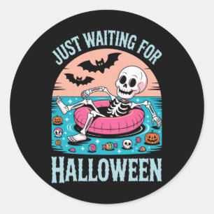 Sticker Rond Squelette d'été éffrayant en attente d'enfants
