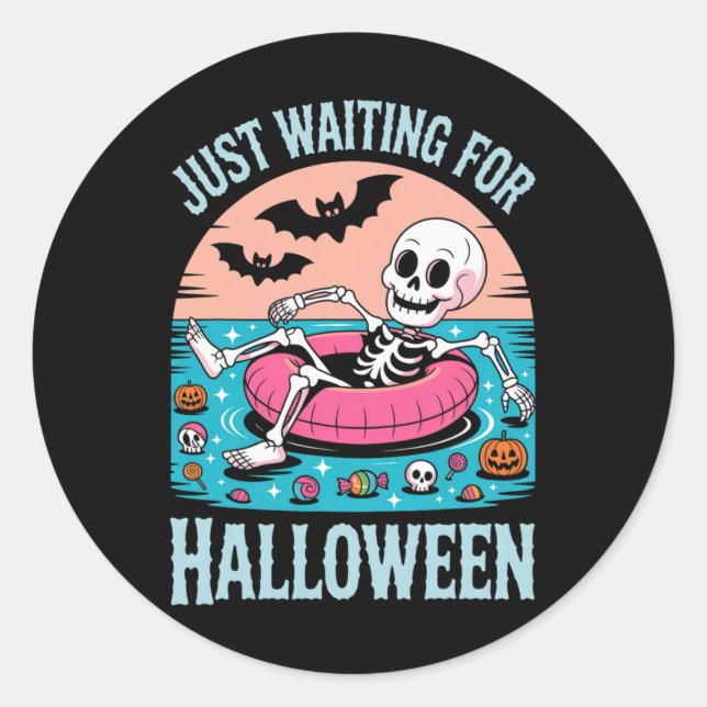 Sticker Rond Squelette d'été éffrayant en attente d'enfants (Devant)