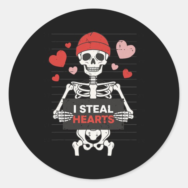 Sticker Rond Squelette Drôle De La Saint-Valentin Je Vole Des C (Devant)