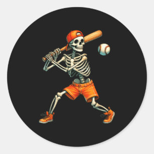 Sticker Rond Squelette drôle frappant Baseball Halloween garçon