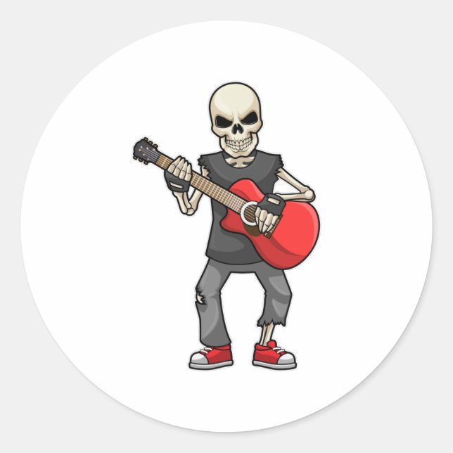 Sticker Rond Squelette en musique avec guitare (Devant)