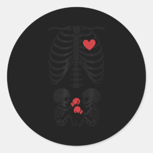 Sticker Rond Squelette enceinte jumeau squelette d'Halloween bo