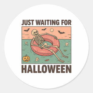 Sticker Rond Squelette Été éffrayant En Attente D'Halloween