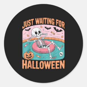Sticker Rond Squelette Été éffrayant En Attente D'Halloween