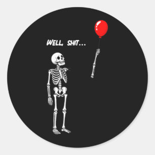 Sticker Rond Squelette Féminin a Perdu un Ballon Humour Sombre