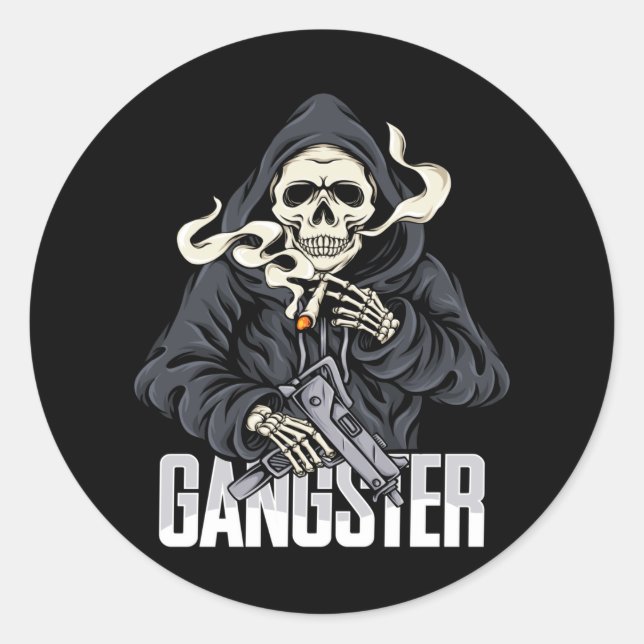 Sticker Rond Squelette Gangster (Devant)
