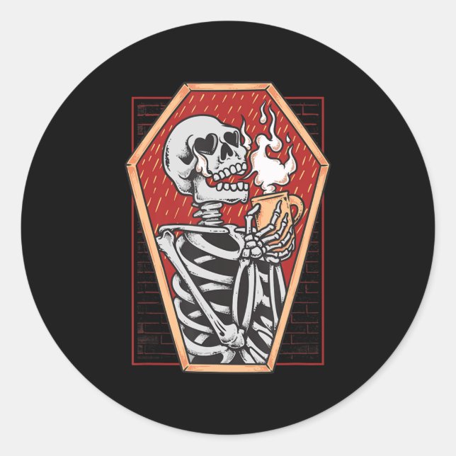 Sticker Rond Squelette gothique dans Coffin Mall Goth Halloween (Devant)