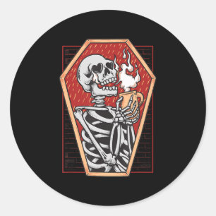 Sticker Rond Squelette gothique dans Coffin Mall Goth Halloween