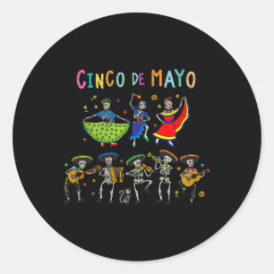 Sticker Rond Squelette Guitare Fiesta Cinco De Mayo Mexicaine F