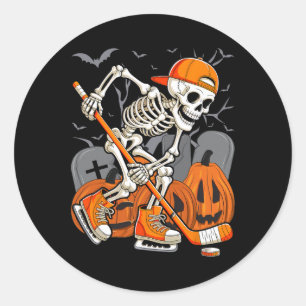 Sticker Rond Squelette jouant au hockey drôle Halloween Hommes