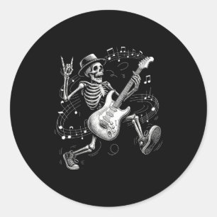 Sticker Rond Squelette jouant de la musique de guitare pour hom