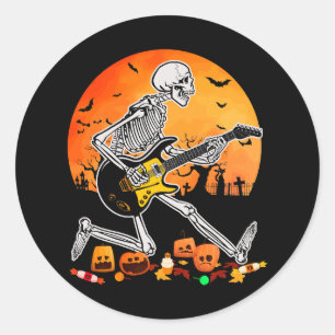 Sticker Rond Squelette Jouer Basse Guitare Halloween Electric A