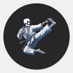Sticker Rond Squelette Kick Karaté Arts Martiaux Kickboxing Mma