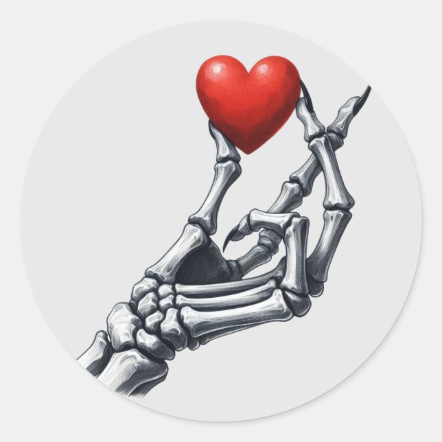 Sticker Rond Squelette levage main coeur rouge (Devant)