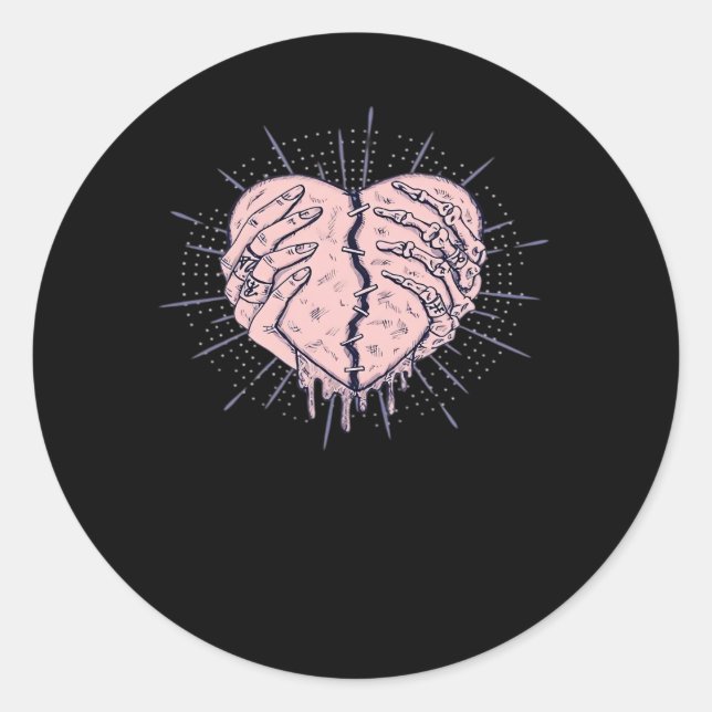 Sticker Rond Squelette Main Avec Coeur Classique (Devant)