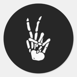 Sticker Rond Squelette Main Signe de Paix Os