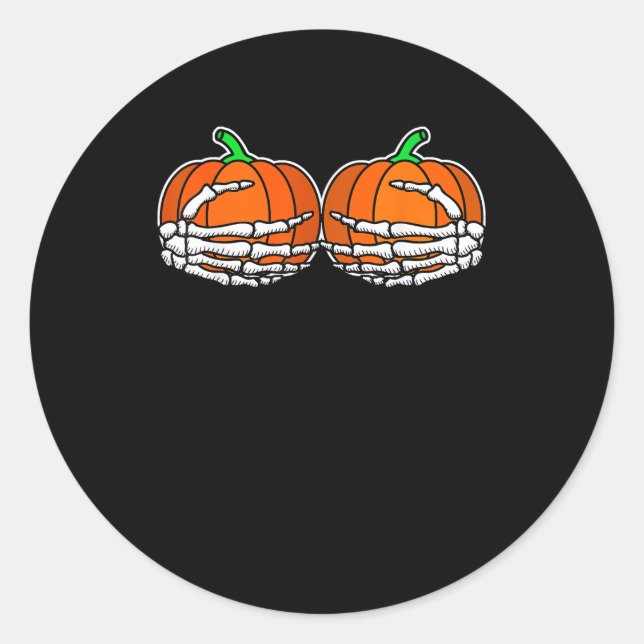 Sticker Rond Squelette Main sur la poitrine Citrouille Hallowee (Devant)