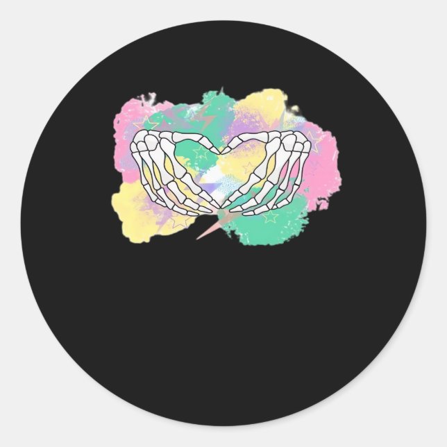 Sticker Rond Squelette Mains Coeur Avec Backgr Abstrait Couleur (Devant)