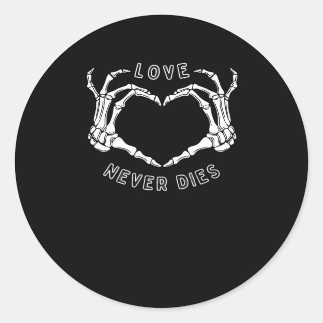 Sticker Rond Squelette Mains Coeur Drôle & Classique (Devant)