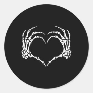 Sticker Rond Squelette Mains Coeur Signer Halloween Costume Hom