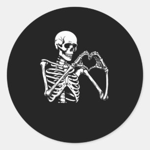 Sticker Rond Squelette Mains Coeur Signer Halloween Costume Ret