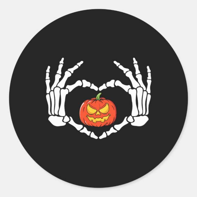 Sticker Rond Squelette Mains Coeur Signer Retro Costume Hallowe (Devant)