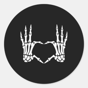 Sticker Rond Squelette Mains Coeur Signer Retro Costume Hallowe