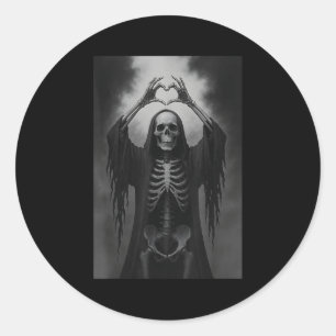 Sticker Rond Squelette Mains Signe de Coeur Visage Effrayant Dr